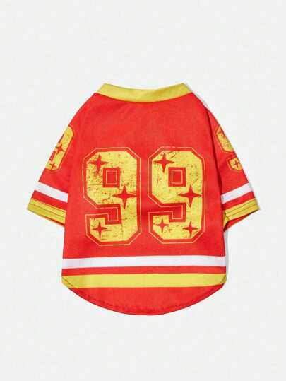 PETSIN Fashionable Sporty Contrast Color Cat & Dog #99 Number & Letter Print Breathable Comfortable Pet T-Shirt, Spring/Summer