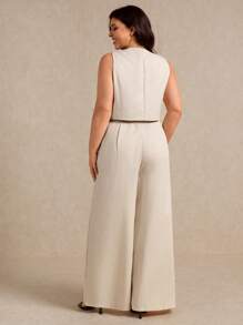 Elaquor 夏季大码女式宽松无袖单排扣背心和阔腿裤两件套