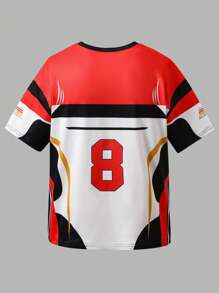 Camiseta deportiva informal de cuello redondo de manga corta con estampado numérico y de letras para adolescentes, top corto de verano