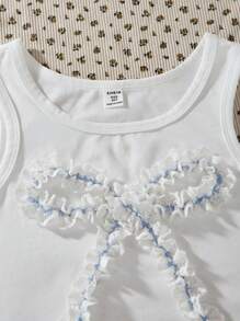 SHEIN Elladie kids Áo hai dây mảnh trang trí nơ ren 3D dễ thương và ngọt ngào cho bé gái tuổi mới lớn, phù hợp để mặc hàng ngày, đi làm, thường ngày, đi nghỉ, tụ họp chị em, xuân/hè - trắng - Xem 3