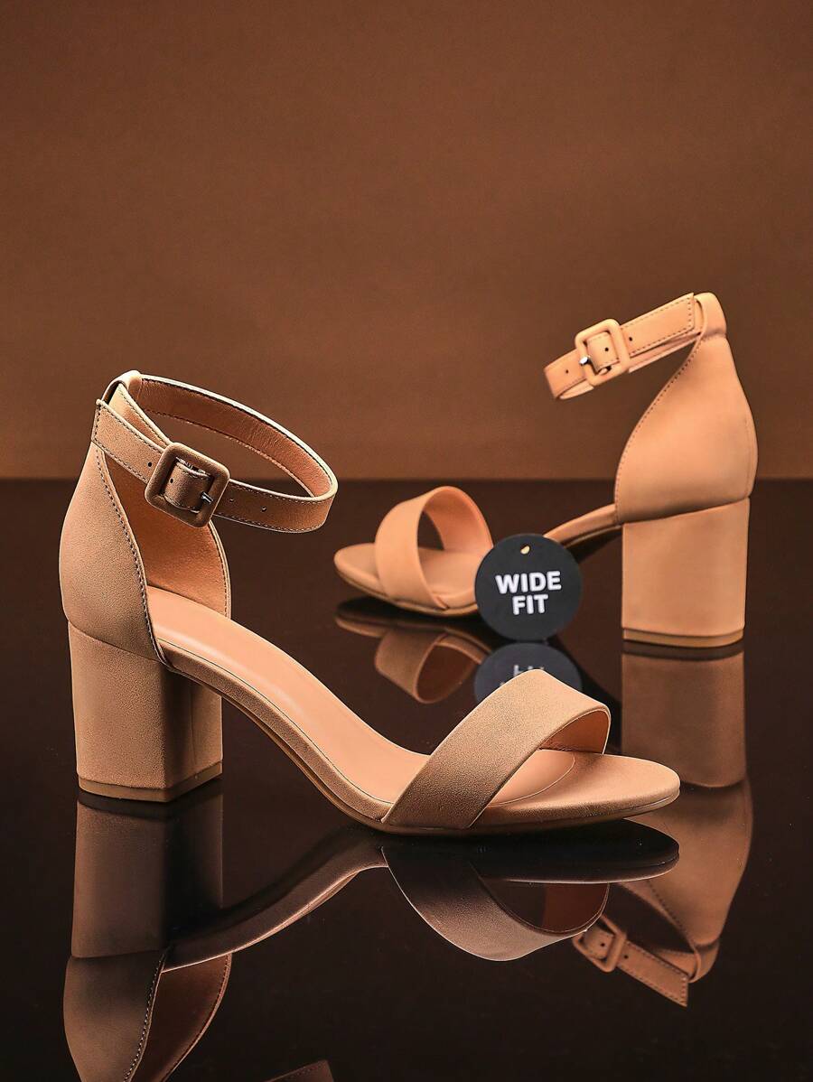 SHUZIA Women's Dressy Ankle Strap Round Toe Wide Fit Block Heeled Sandals - Apricot - View 1