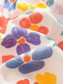 Cozy Pixies 女婴植物花卉图案方领荷叶边下摆腰连衣裙 - 橘色 - 查看 4