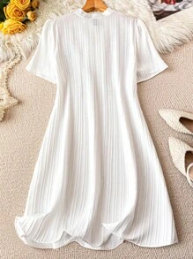 SHEIN LUNE Đầm dài vừa phải tay ngắn cổ chữ V họa tiết hoa thời trang đi làm thường ngày cho nữ, thoải mái, đa năng, vải thoải mái, màu trắng, cỡ lớn, phù hợp cho mùa xuân, hè, thu - trắng - Xem 2