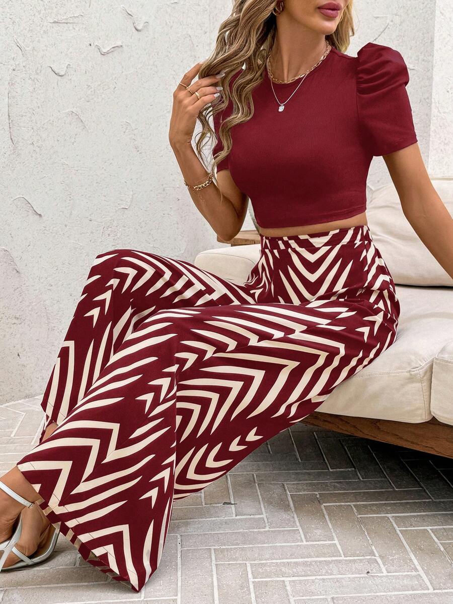 SHEIN Clasi Women Two Pieces Outfits For Daily Wear - Burgundy - View 1