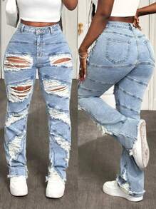 SHEIN Tall Jeans pitillo casual desgastados y lavados para mujer