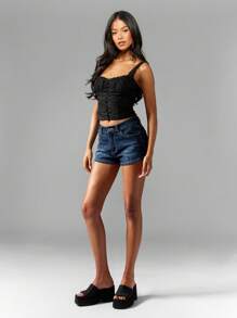 MISSGUIDED Bustier Style Button Front Cami Top Summer Festival Corset Tank Cropped Party Club Night Out Fashion Statement Y2K Aesthetic - Black - View 5