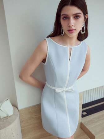 MOTF STUDIO CONTRAST BINDING BELTED DRESS