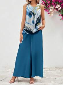 SHEIN Clasi 2 件套女士抽象印花服装，适合夏季 - 黑色 - 查看 9