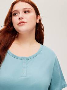 LUVLETTE Lsland StylePlus 柔软棉质蓝色度假短袖基本款亨利衫圆领上衣和印花裤家居服透气睡衣套装裤子带口袋女士内衣外套