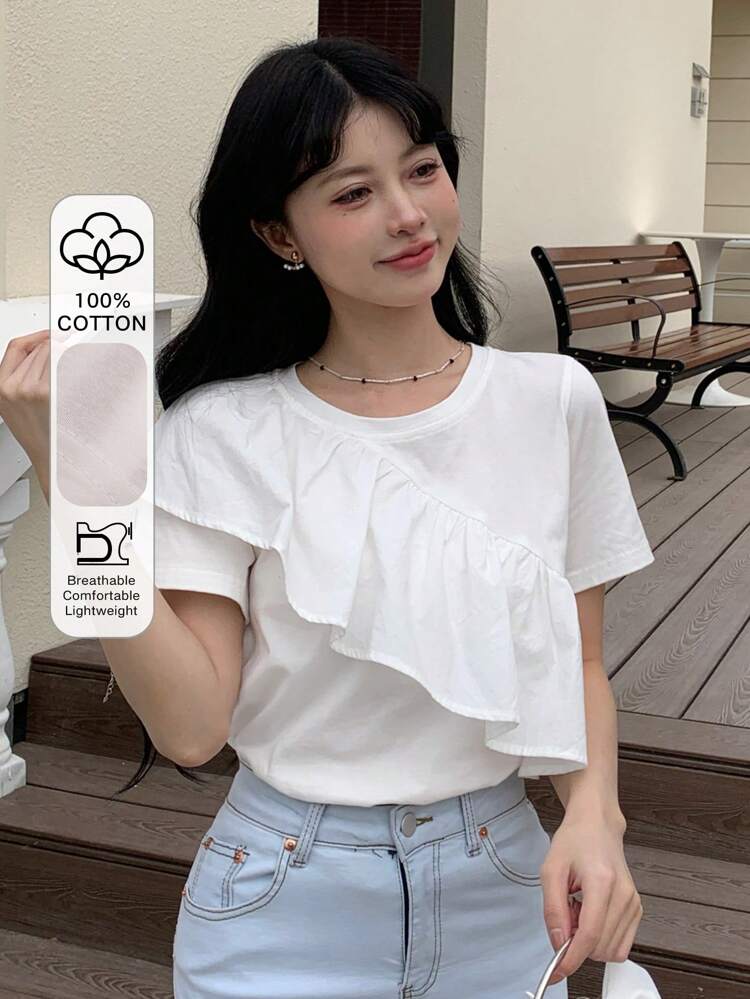 Women's Ruffle Hem T-Shirt,Crop Tops Women