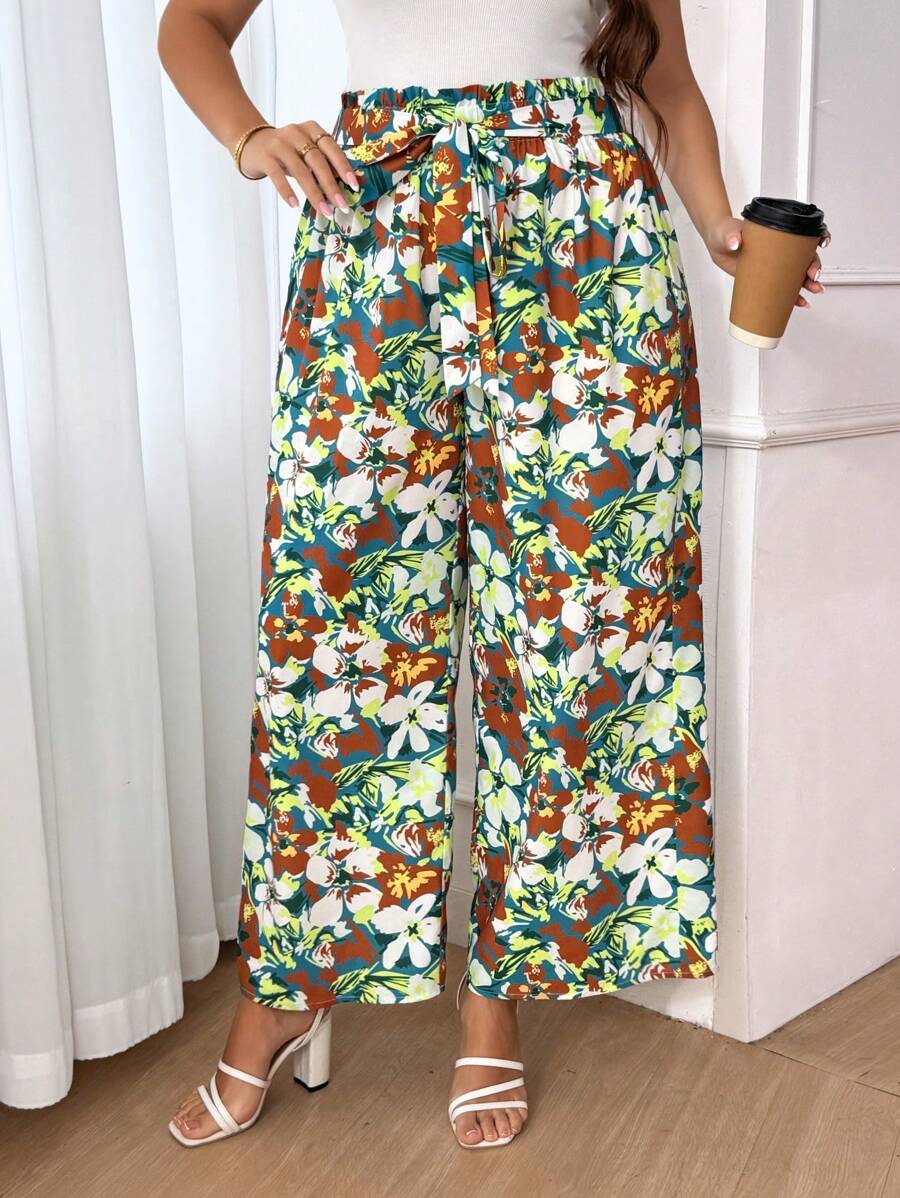 SHEIN Frenchy Quần mùa hè họa tiết cây nhiệt đới và hoa, thời trang cho thời tiết ấm áp - Nhiều màu - Xem 1