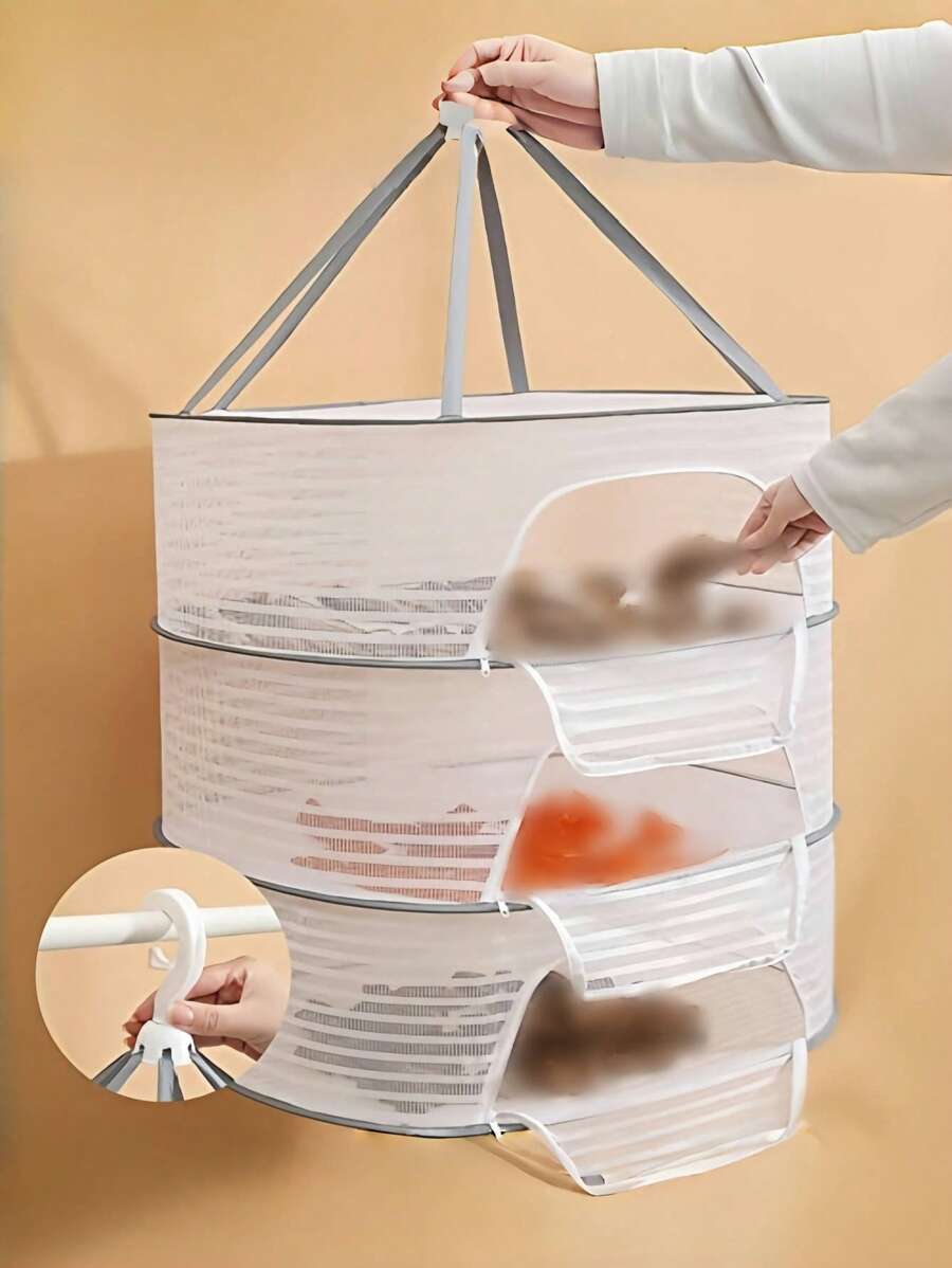 1 szt. Suszarka z zamkiem błyskawicznym, wielowarstwowa składana siatka do suszenia ubrań na powietrzu, kosz z siatki poliestrowej, do suszenia bielizny, majtek, kamizelek, z zamkiem błyskawicznym, klatka przeciw muchom, do suszenia zabawek i ubrań