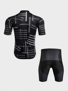 Manfinity Sport Corelite 男士透气全印花拉链短袖上衣和短裤骑行运动套装