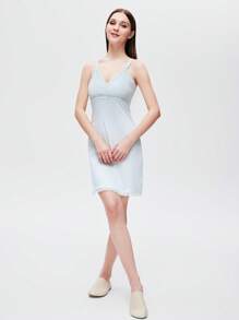 LUVLETTE 超柔软 TENCEL™ 莫代尔婚礼必备性感蕾丝罗纹莫代尔吊带娃娃睡裙伴娘透气女士睡衣内衣和睡衣