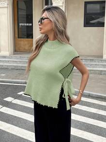 SHEIN Frenchy Chaleco de punto con cuello alto y detalles de color block para mujer