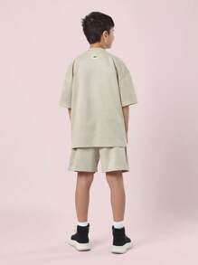 SUMWON 圣特罗佩男童套装，压纹Logo短袖T恤短裤，休闲运动街头风，夏季度假沙滩装 - 綠色 - 查看 2