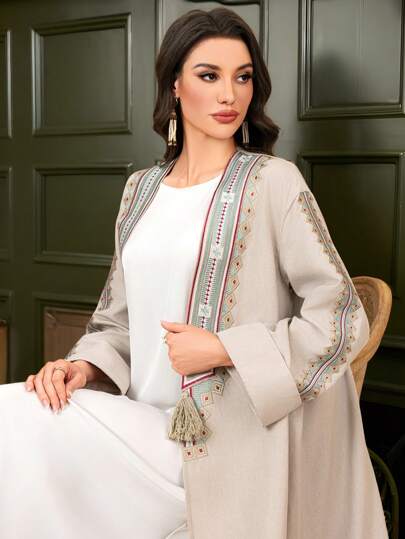 Al Najma 女士拼布流苏优雅阿拉伯长袍，端庄的女士长袍