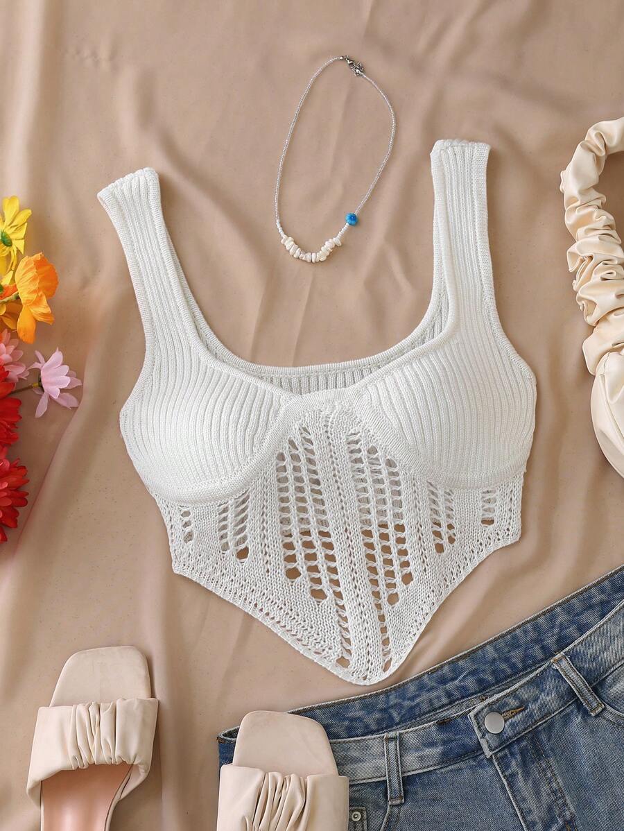 SHEIN Privé Áo len không tay hở cổ trái tim màu trơn cho nữ - Nhiều màu - Xem 1