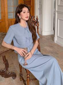 DAZY Set de 2 chaquetas con mangas abultadas para mujer, ideal para primavera/verano - Azul - Ver 4