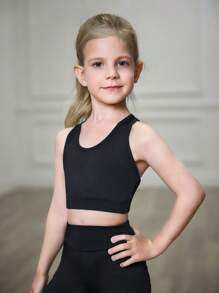 SHEIN Young Girls Black High Stretchy Sporty Tank Top With Mesh-Paneled Open Back, Elastic & Skin-Friendly, Suitable For Yoga, Exercise, Running, Leisure And Fashionable - Black - View 2