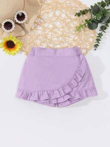 Young Girl Holiday Casual Daily Ruffles Details Two In One Denim Skort - Violet Purple - View 1