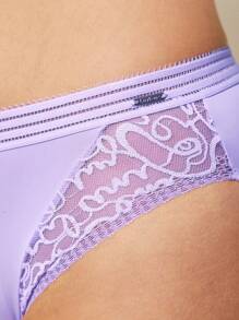 LUVLETTE Mid-Rise Basic Lace Lingerie Sheer Patchwork Purple Panty Underwear For Women - Lilac Purple - View 9