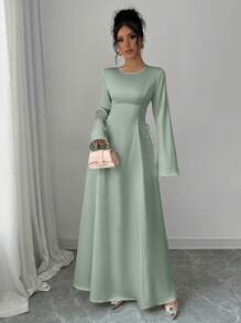 Selianne Đầm Maxi Tay Loe Cinched Eo Chữ A Màu Mơ Thanh Lịch Cho Nữ - màu xanh lá - Xem 6
