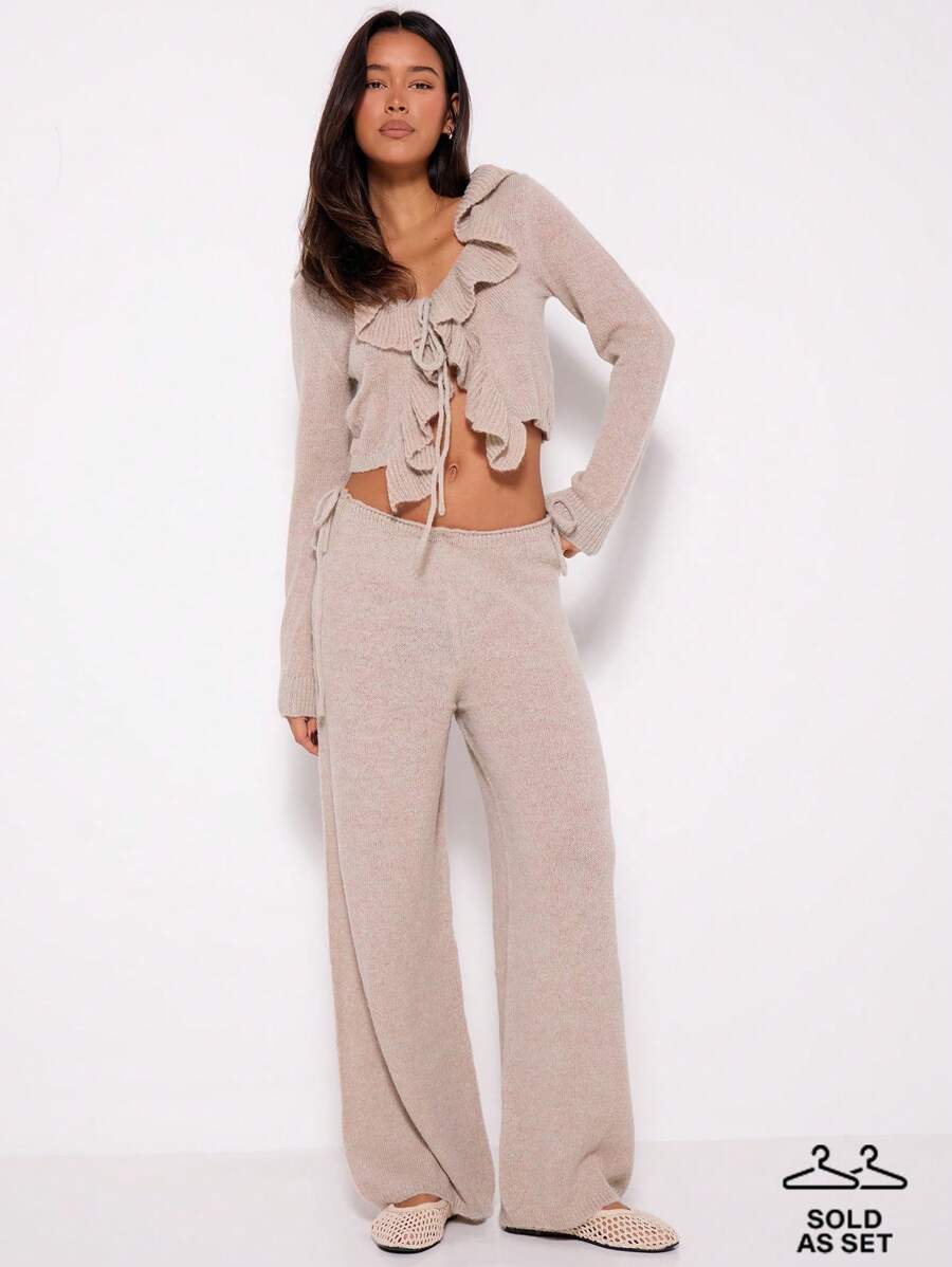 MUSERA Blusa de manga larga con volantes y pantalones rectos para invierno, primavera y noche - Gris - Ver 1