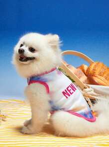 PETSIN Chaleco deportivo informal transpirable y elástico con estampado de letras New York y efecto tie-dye para mascotas en verano, adecuado para gatos y perros, fresco y ligero - Multicolor - Ver 5