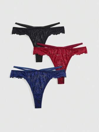3pcs/Set Lace Triangle Briefs, Fashionable Summer Underwear Set