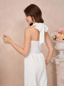 Pitira Pitira TEENGIRL White Elegant Criss-Cross Halter Jumpsuit, Wedding Outfit, White Outfit, Collegiate Jumpsuit Summer Wedding Dresses For Teen Girls Prom Elegant Dresses For Teen Girl Prom Dresses For Teens Teen Girls Partywear