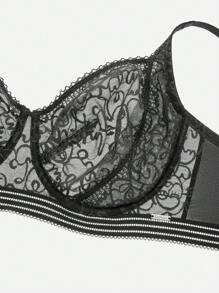 LUVLETTE Plus Sexy Lingerie Lounge Curve Sheer Full Coverage Unlined Lace Elegance Chic & Cozy Minimizer Black Bra