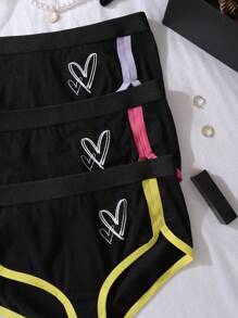 Set de 3 piezas de ropa interior para niña preadolescente con diseño de corazón de bloques de color