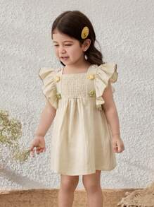 Blossori Baby Girls Pastoral Holiday 3D Floral Ruffle Sleeve Dress - White - View 4