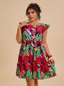 Travachic Plus Size Tropical Print Casual Vacation Dress Scoop Neck Summer Outfits For Women  Beach Outfits For Woman Vacation Outfits Women Beach Boho Rave Outfits Country Concert Outfit Festival Outfits Brunch Outfits For Women Beach Vacation Outfits Graduation Outfit Old Money Graduation Dress Sun Dresses For Women Birthday Dresses For Women Vacation Dress Floral Dress Strapless Dress - Multicolor - View 4