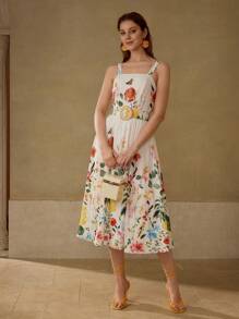 MOTF PREMIUM Kleid mit Blumen Muster und Reißverschluss hinten