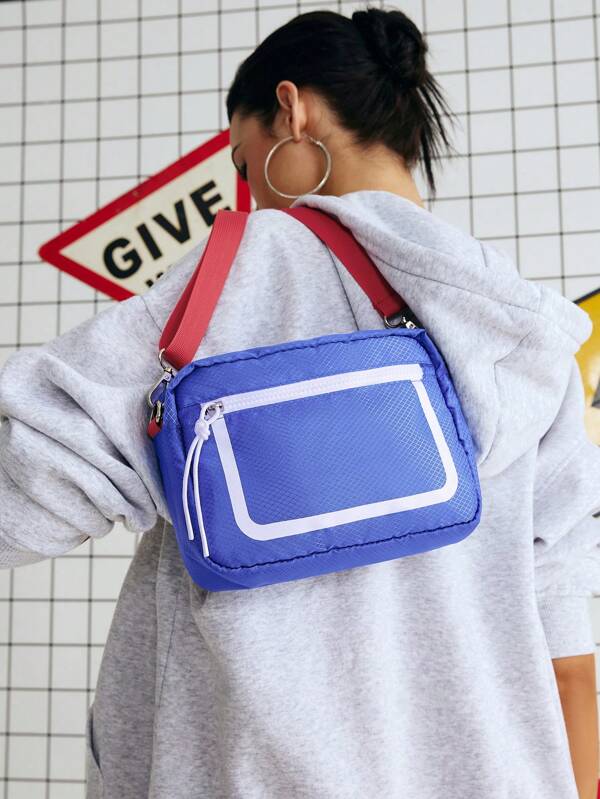 SHECARRY Women's Crossbody Bag Nylon Summer Games 2024 College School Holidays Street Travel Sports Fitness Bag France Paris Color Camera Bag Red White Blue Gradient Color