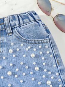 Wildeya Shorts vaqueros ceñidos y versátiles con decoración de remaches para niñas