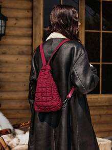 SHECARRY Tas Pinggang Berbahan Quilted Warna Polos Sederhana untuk Perjalanan dan Hari Valentine - Burgundy - View 1