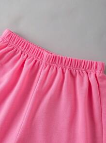 SHEIN Conjunto de 2 piezas para niño preadolescente con camiseta de manga corta de cuello redondo con estampado de ola marina y pantalones cortos elásticos en la cintura color rosa, estilo universitario casual y cómodo, adecuado para primavera y verano, uso diario, juegos al aire libre, escuela, fotografía callejera, fiesta y tiempo libre