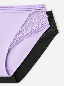 LUVLETTE Mid-Rise Basic Lace Lingerie Sheer Patchwork Purple Panty Underwear For Women - Lilac Purple - View 13