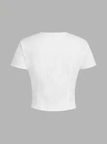 SHEIN EZwear Chemise femme à manches courtes unie, style minimaliste adapté pour l'été - Blanc - Voir 2