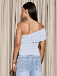 AiiRZ One Should Ruched Asymmetric Top Off The Shoulder Top - Baby Blue - View 2