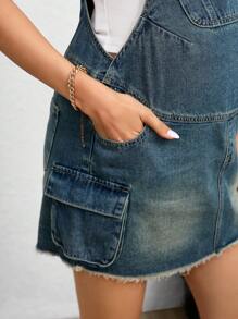 SHEIN Gaun Jumper Denim Kasual untuk Ibu Hamil - Dark Wash - View 4