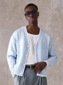 SUMWON 经典纽扣前 V 领针织开衫毛衣罗纹饰边休闲居家必备秋冬层