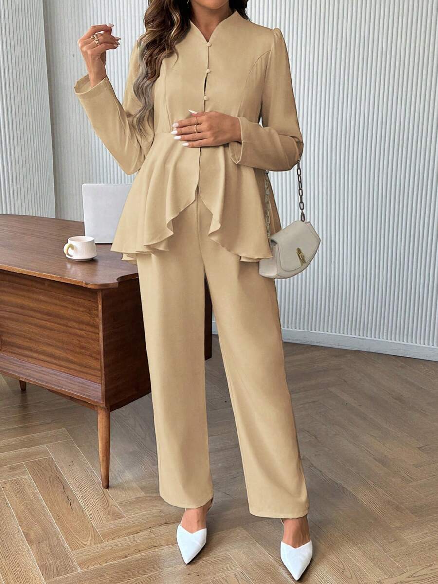 SHEIN Maternity Two Pieces Suits - Khaki - View 1