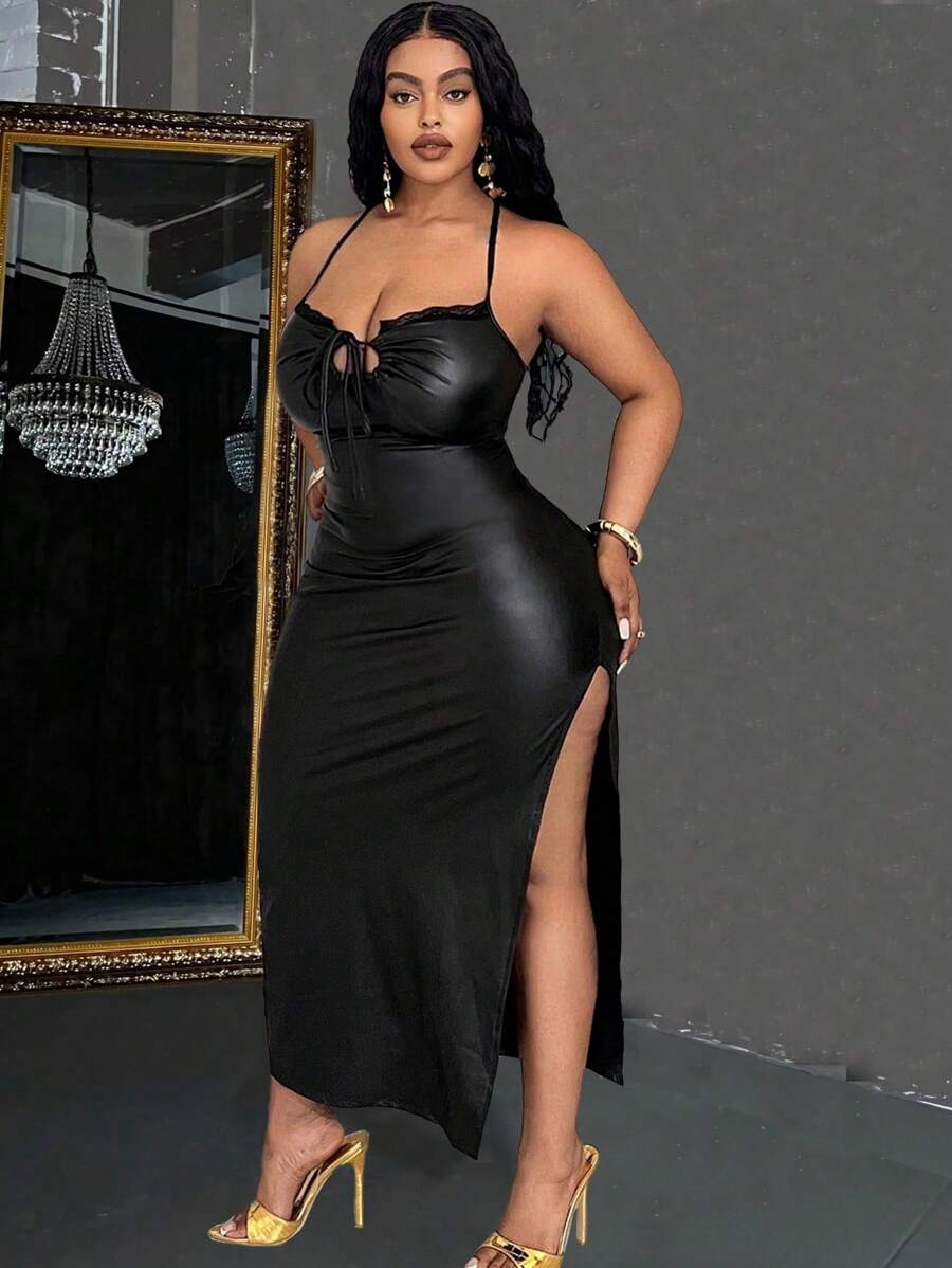 Maweii Plus Size Sexy Leather Party Dress