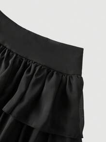 SHEIN MOD 女士多层蓬松蛋糕裙白色长裙、婚礼裙、毕业裙、女士下装 - 黑色 - 查看 4