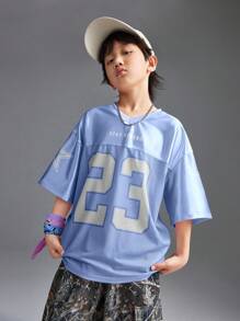 Coolane Kids 青少年春季运动服比赛日号码图案橄榄球粉色球衣T恤 - 藍色 - 查看 5