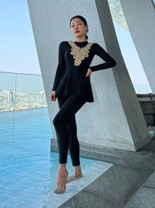 DAZY Women's New Summer Beach Fashion Elegant Party Bikini Swimsuit Set - Black - View 3